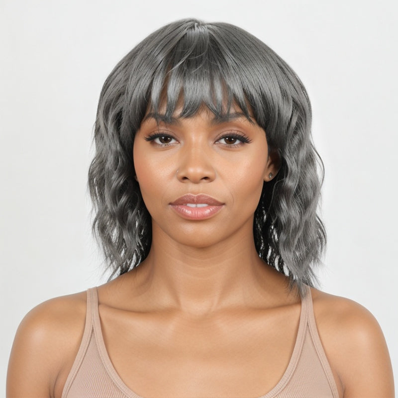 Salt And Pepper Short Mullet Wig Short Bob With Bangs 80s 90s Shaggy L Linktohair 0932