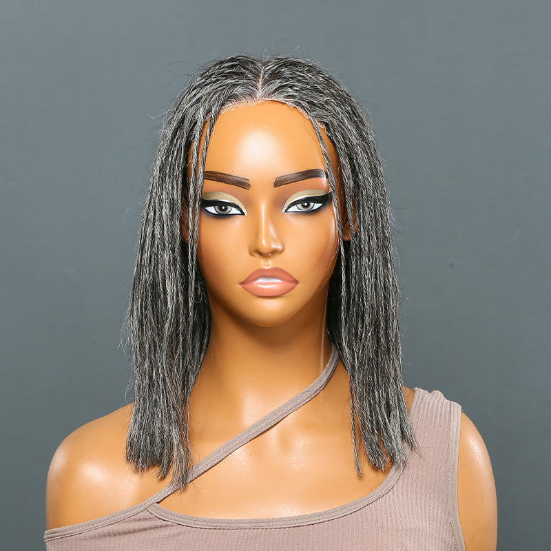 Salt And Pepper Braided Hairstyles Wigs Micro Senegalese Twists Wig for Black Women