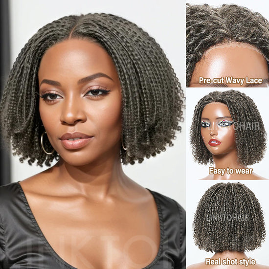 LINKTOHAIR TWIST | Salt And Pepper Dreadlock Style 5x5 Closure Lace Glueless Bob Wig 100% Human Hair