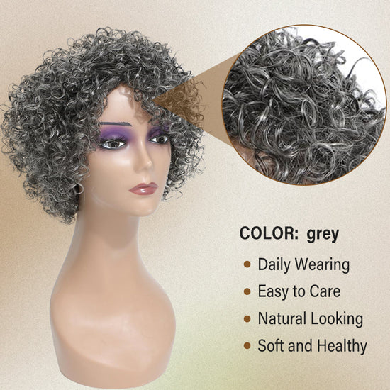 Salt And Pepper Glueless Kinky Curly Wigs Human Hair Wigs for Black Women