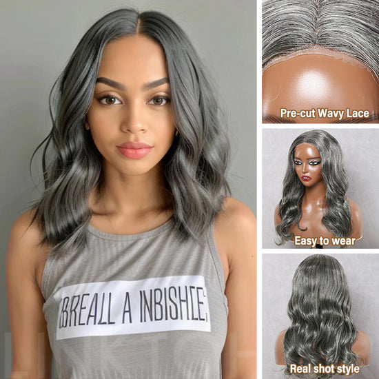 Trendy Design & Color | Salt And Pepper Body Wave 5x5 Closure Wig 100% Human Hair