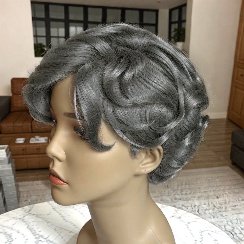 Elegant Ladies Vibe Wig Salt And Pepper Short Cut 13x4 Lace Front Bob Human Hair Wigs