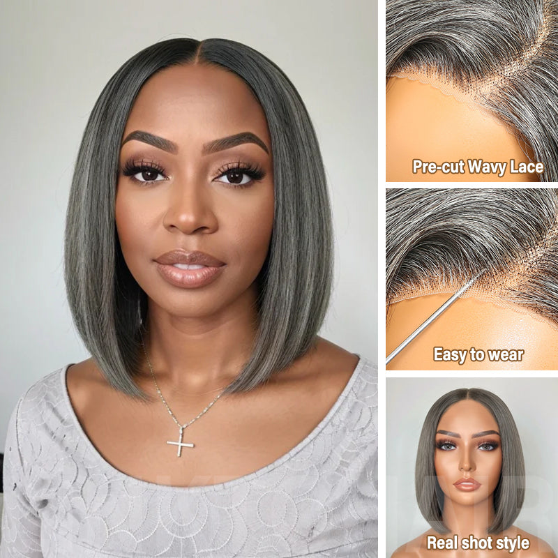 Salt and Pepper Highlight Wig Human Hair 5x5 Straight Lace Front Wig