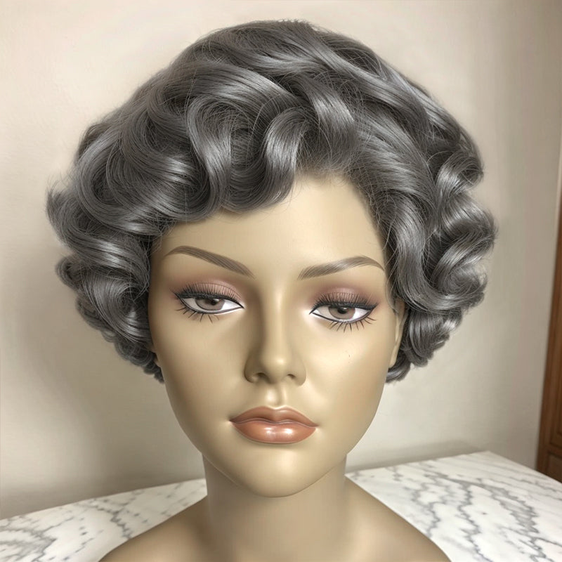 Elegant Ladies Vibe Wig Salt And Pepper Short Cut 13x4 Lace Front Bob Human Hair Wigs