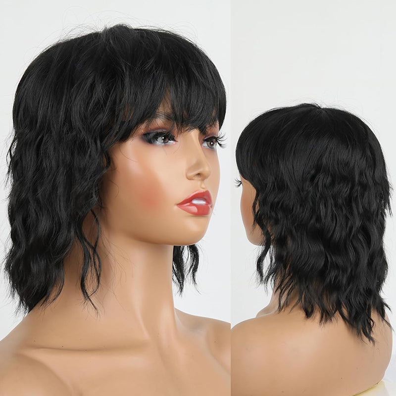 Salt And Pepper Short Mullet Wig Short Bob with Bangs 80s 90s Shaggy Layered Hair Shoulder Length Wigs