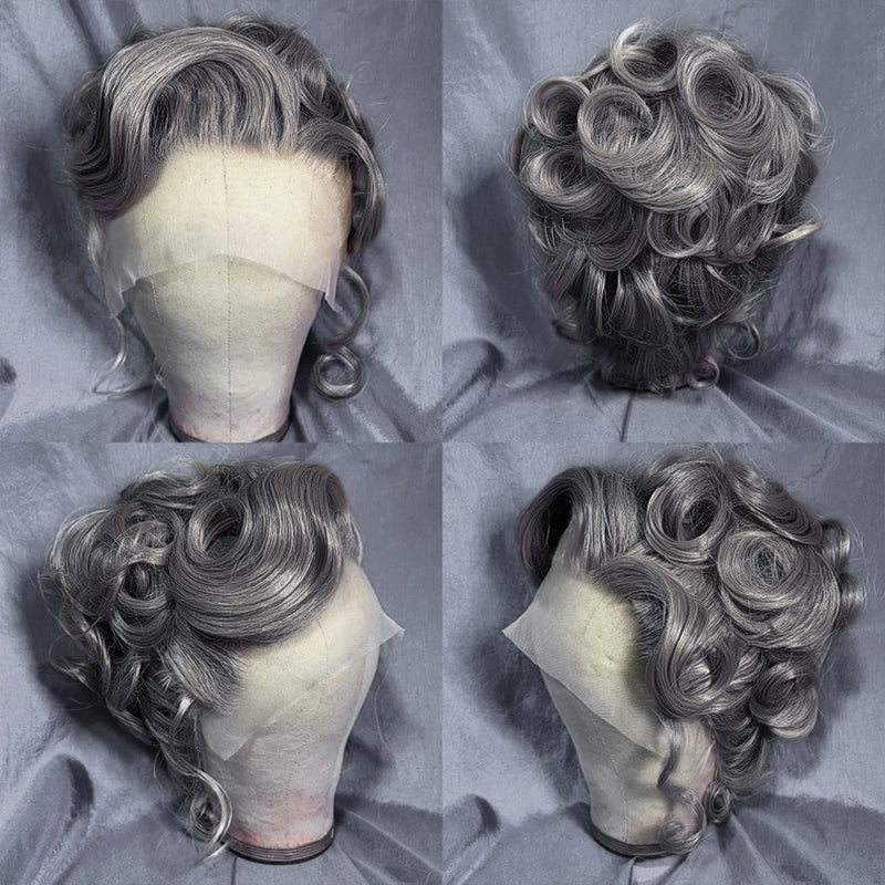 Tiffany Updo Salt And Pepper Grey Wig 13x4 Lace Front Wig Human Hair