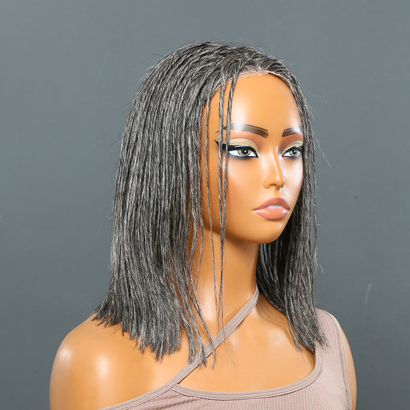Salt And Pepper Braided Hairstyles Wigs Micro Senegalese Twists Wig for Black Women