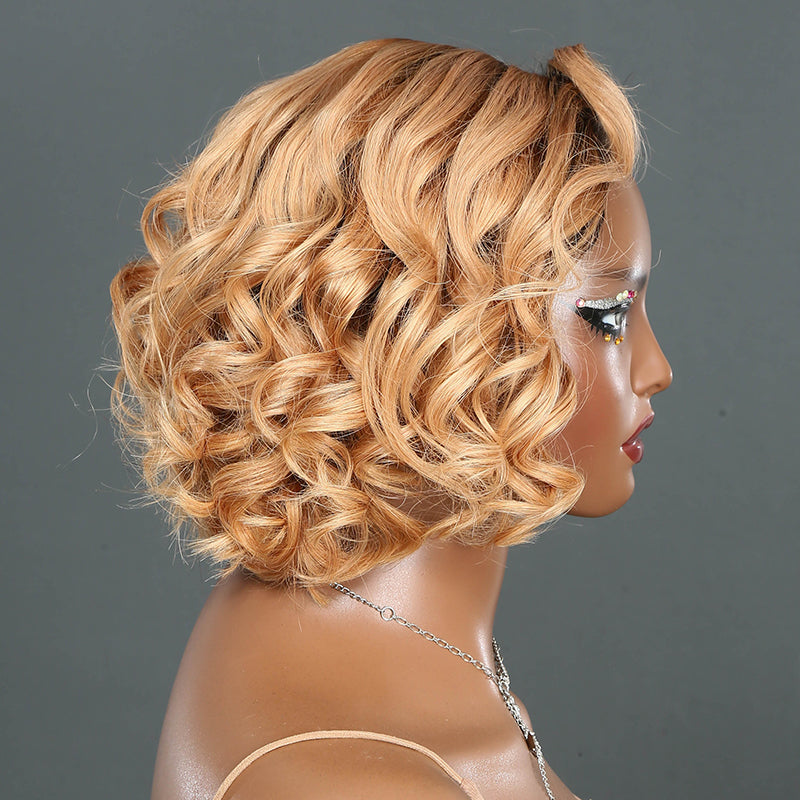 Ash Blonde Ombre Short Loose Wave Glueless 5x5 Closure Lace Short Bob Wig Human Hair