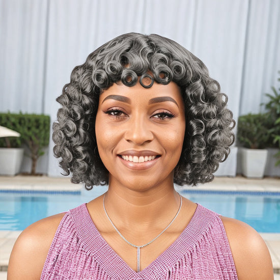 Salt And Pepper / Black Bouncy Wave Roll Bob Wig With Bnags Waves For Black Women