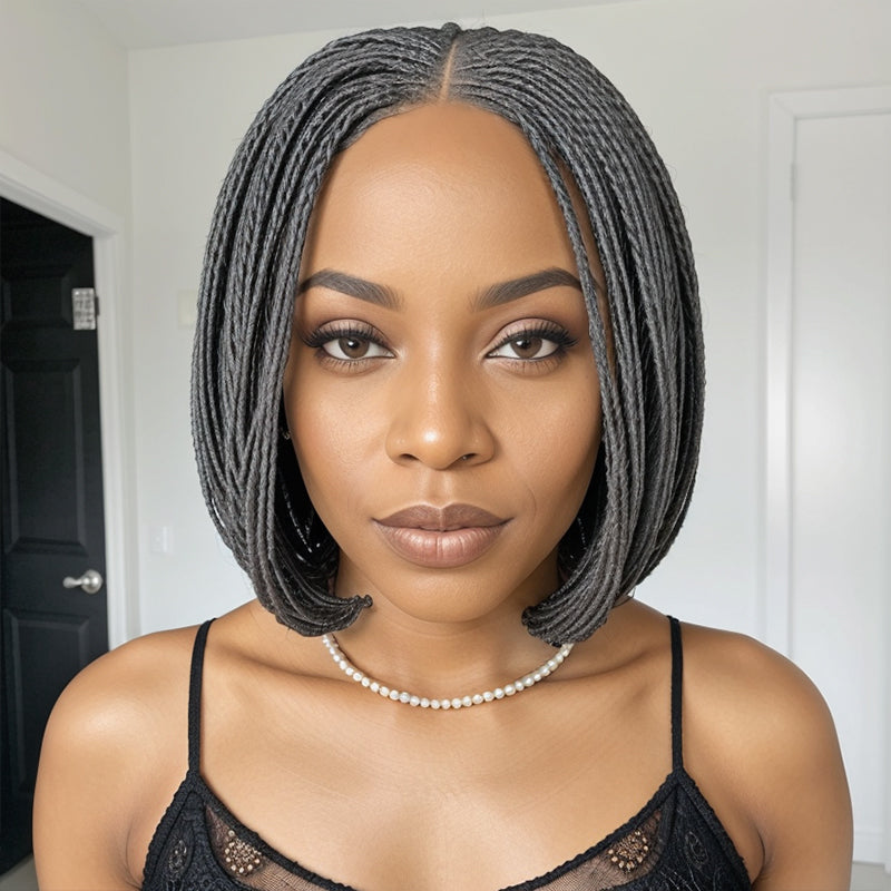 Salt & Pepper Braided Hairstyles Wigs Micro Senegalese Twists Wig for ...