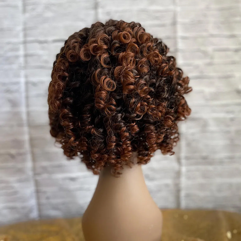 Brown Highlights Headband Short Twist Bob Wigs Kinky Curly Glueless Wig for Black Women