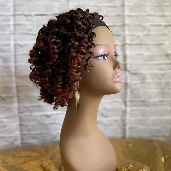 Brown Highlights Headband Short Twist Bob Wigs Kinky Curly Glueless Wig for Black Women