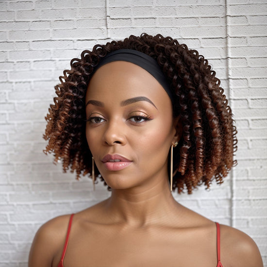 Brown Highlights Headband Short Twist Bob Wigs Kinky Curly Glueless Wig for Black Women