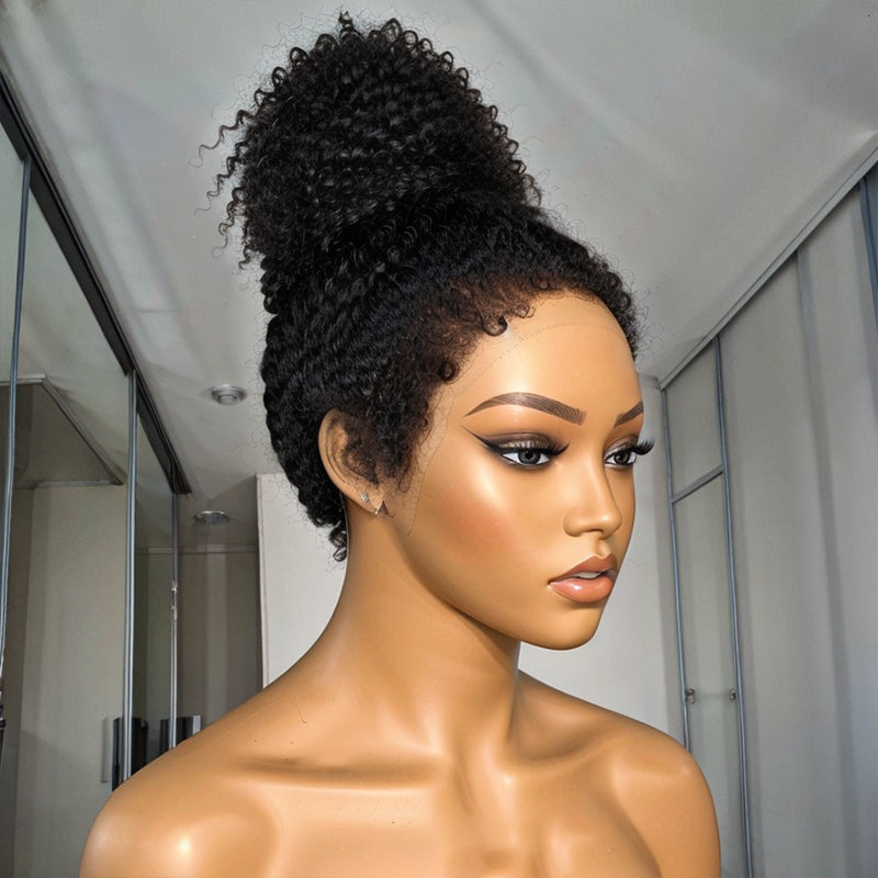 Trendy Curly Top Knot | Airy Curly Edges 13x4 Undetectable Lace Frontal Wig 100% Human Hair