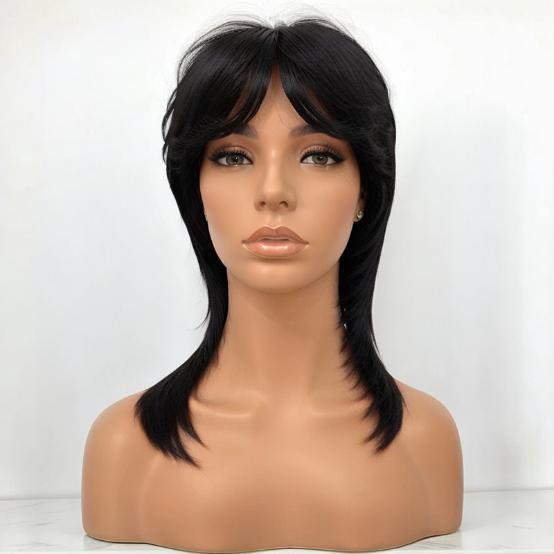 Glueless Pixie Cut 5x5 Lace Closure Wigs Short Straight Bob 80s 90s Mullet WigWith Bangs for Black Women