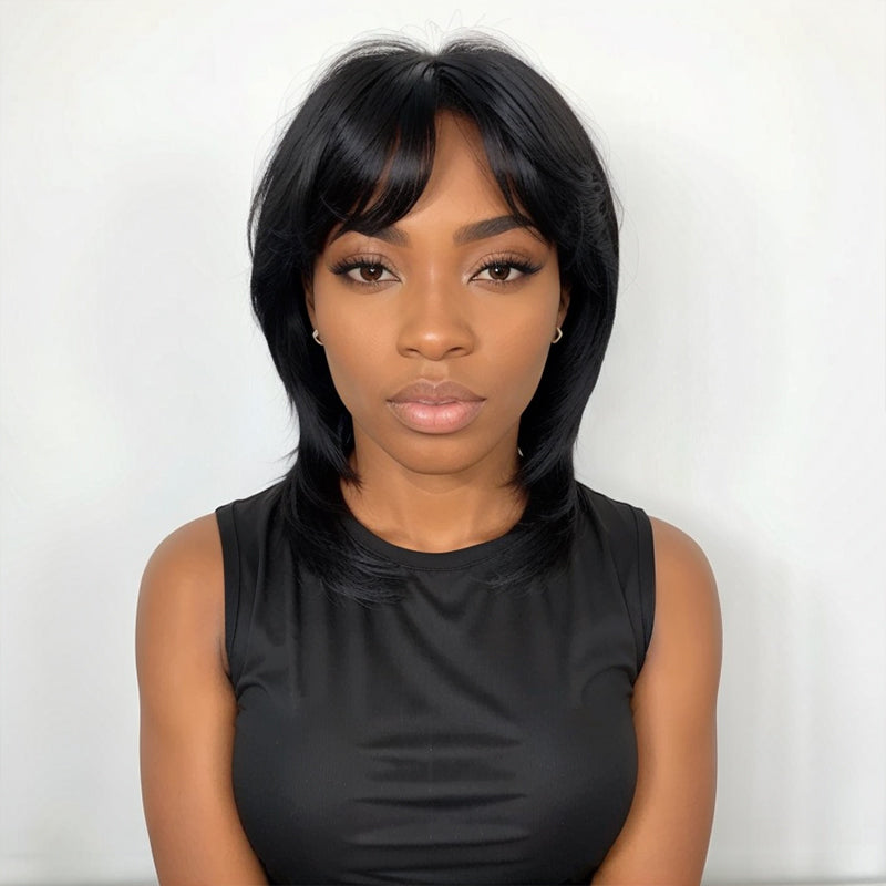 Glueless Pixie Cut 5x5 Lace Closure Wigs Short Straight Bob 80s 90s Mullet WigWith Bangs for Black Women