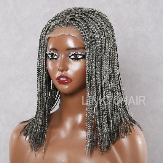 LinktoHair Salt And Pepper Braided Hairstyles Wigs Micro Senegalese Twists 100% Human Hair Wig