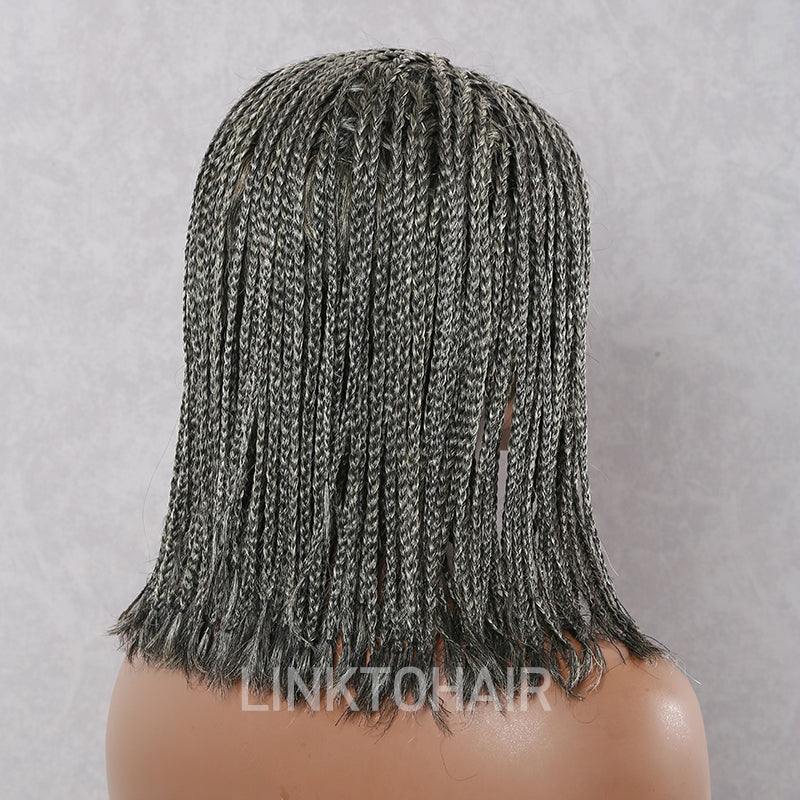 LinktoHair Salt And Pepper Braided Hairstyles Wigs Micro Senegalese Twists 100% Human Hair Wig