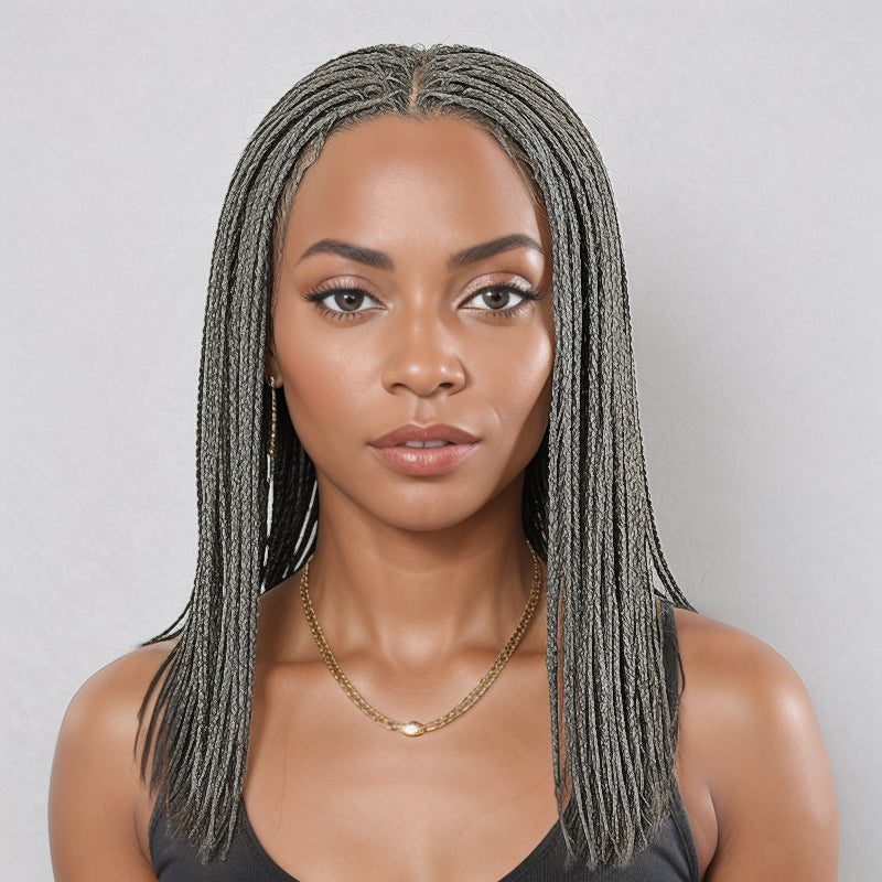 LinktoHair Salt And Pepper Braided Hairstyles Wigs Micro Senegalese Twists 100% Human Hair Wig