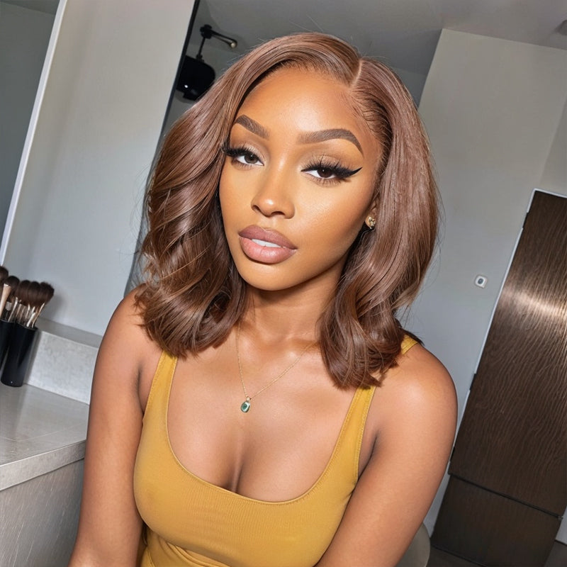 LinktoHair Chocolate Wavy Side Part Bob Wig Colored Human Lace Wig