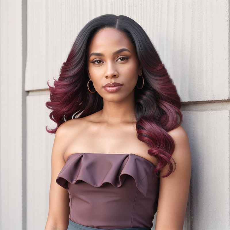 Linktohair Bobbi Boss 1B Burgundy Colored 13x4 Lace Front Wig