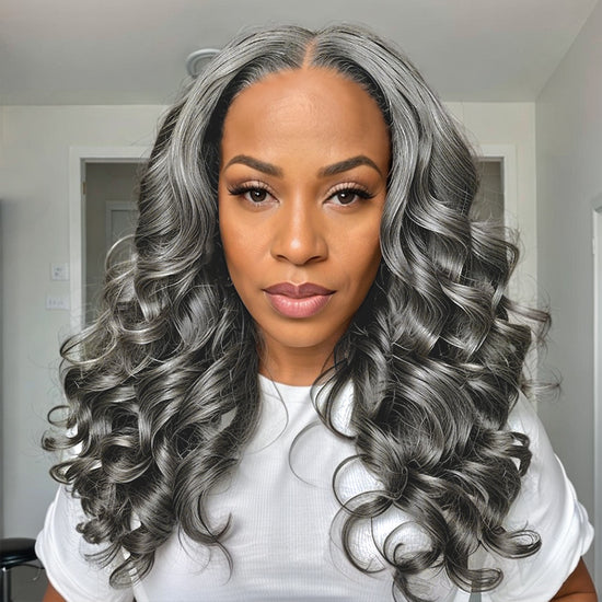 Linktohair Limited Design | Salt And Pepper Roll Curly Long Hair 13x4 Lace Front Wig 100% Human Hair