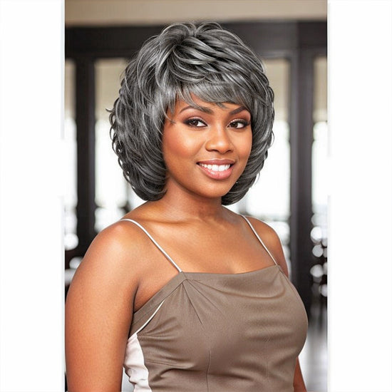 Linktohair Salt And Pepper Layered Cut Wig With Pixie Bangs For Black Woman