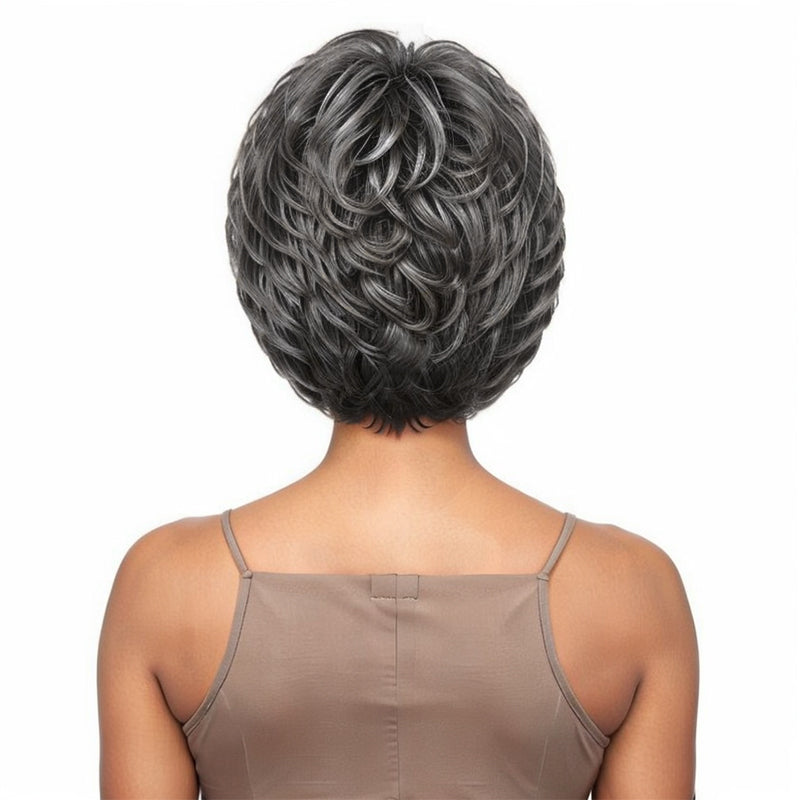 Linktohair Salt And Pepper Layered Cut Wig With Pixie Bangs For Black Woman