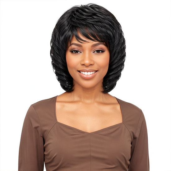 Linktohair Natural/Brown Hair Wig With Bangs Layered Cut Wigs For Black Woman