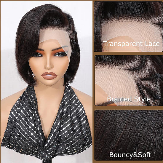 Medium Brown/Natural Black Short Pixie Braided Hairstyle Wig 13x4 Lace Front Straight Wigs For Black Women