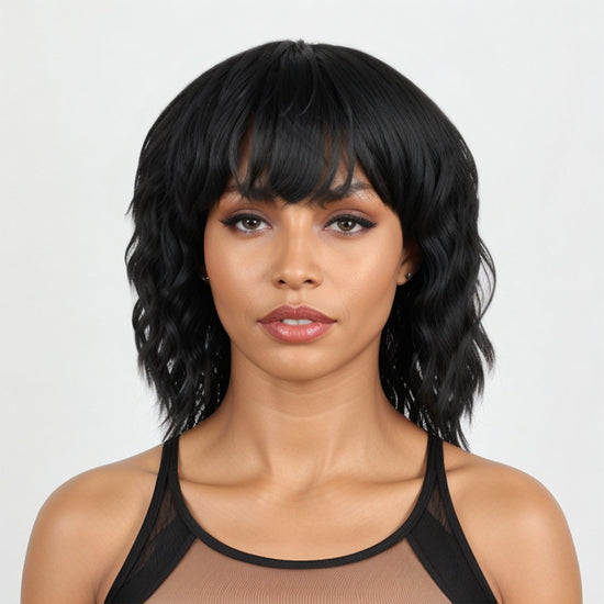 Salt And Pepper Short Mullet Wig Short Bob with Bangs 80s 90s Shaggy Layered Hair Shoulder Length Wigs