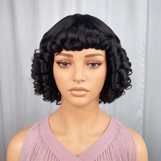 Salt And Pepper / Black Bouncy Wave Roll Bob Wig With Bnags Waves For Black Women