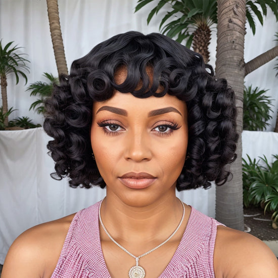 Salt And Pepper / Black Bouncy Wave Roll Bob Wig With Bnags Waves For Black Women