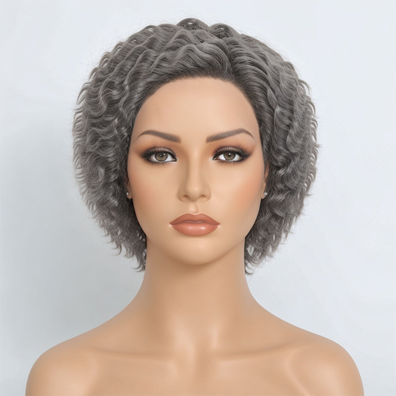 Salt And Pepper Short Kinky Curly Wig 13x4 Frontal Lace Human Hair Wigs