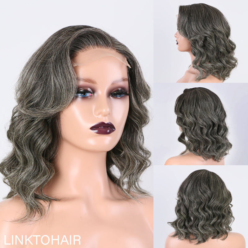 Trendy Limited Design | Salt And Pepper Body Wave Glueless 5x5 Closure Lace Bob Wig 100% Human Hair
