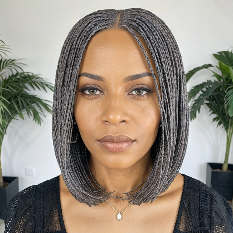 LinktoHair Salt And Pepper Braided Twists Hairstyles Short Wigs for Black Women