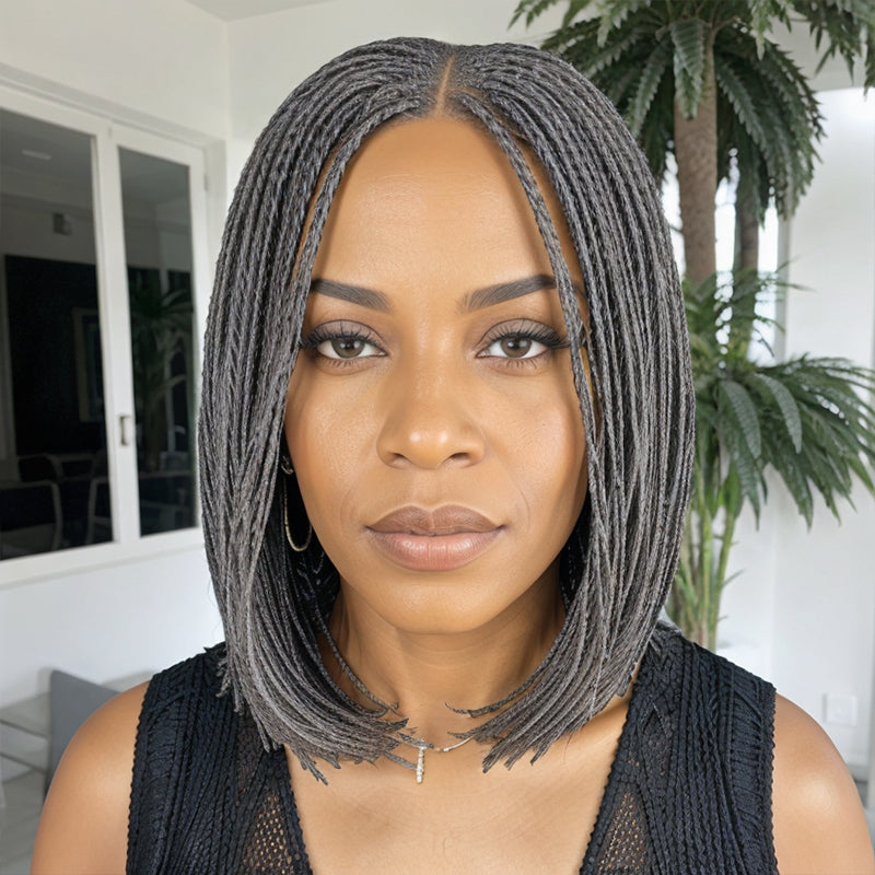 LinktoHair Salt And Pepper Braided Twists Hairstyles Short Wigs for Bl