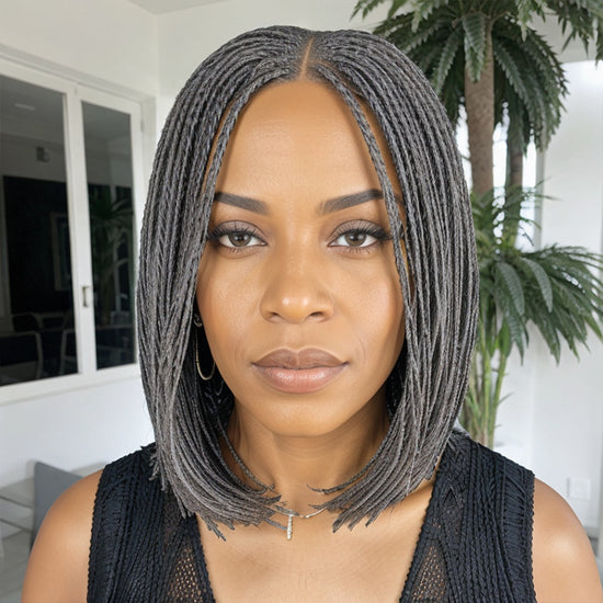 LinktoHair Salt And Pepper Braided Twists Hairstyles Short Wigs for Black Women
