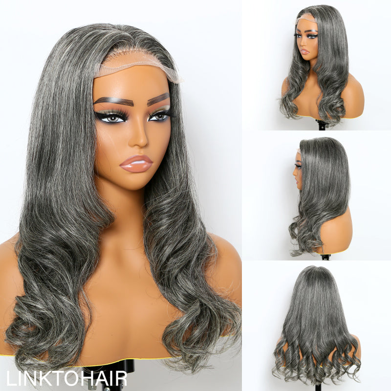 Salt And Pepper Layered Cut | Natural Wavy  Human Hair 5x5 Lace Closure Wig 100% Human Hair