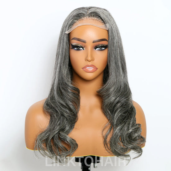 Salt And Pepper Layered Cut | Natural Wavy  Human Hair 5x5 Lace Closure Wig 100% Human Hair