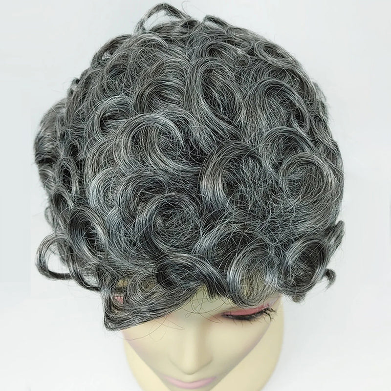 Salt and Pepper Gray /Black Short Cut Glueless 5x5 Closure Lace Deep Loose Curly Wig