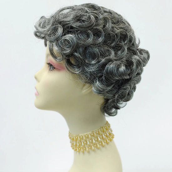 Salt and Pepper Gray /Black Short Cut Glueless 5x5 Closure Lace Deep Loose Curly Wig