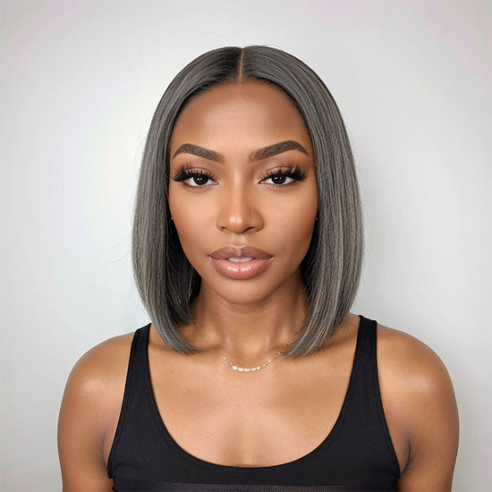 Salt and Pepper Highlight Wig Human Hair 5x5 Straight Lace Front Wig