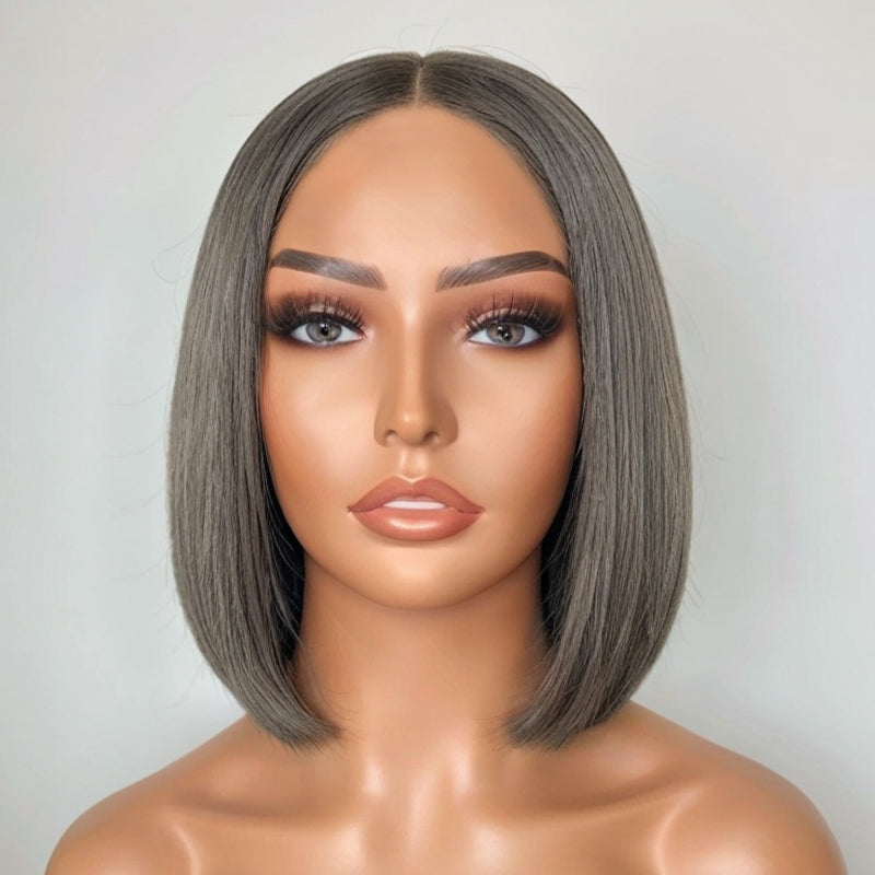 Salt and Pepper Highlight Wig Human Hair 5x5 Straight Lace Front Wig