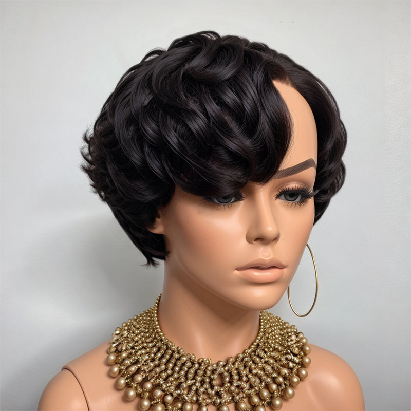 Salt And Pepper Glueless 5x5 Closure Lace Layered Cut Short Bob Human Hair Wig