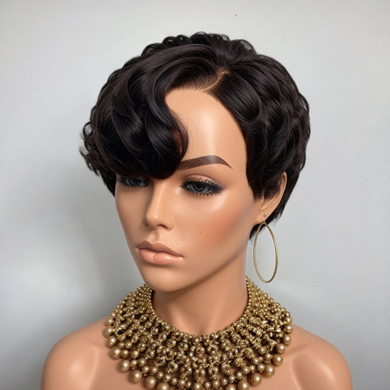 Short Human Hair Wigs 5x5 Closure Pre-cut Lace Glueless Wig For Black Woman