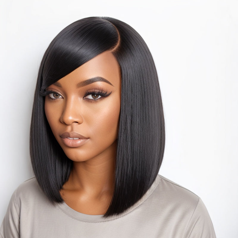 Swoop Bangs C Part Silky Straight Glueless 5x5 Closure Lace Wig ...