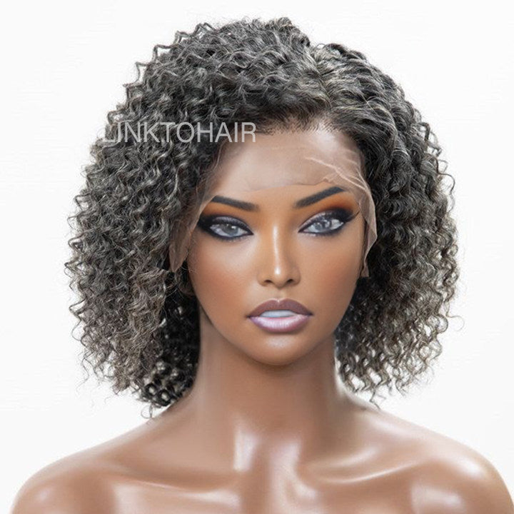Trendy Style | Salt And Pepper Grey Hair Deep Curly HD 13x4 Lace Front Wig 100% Human Hair